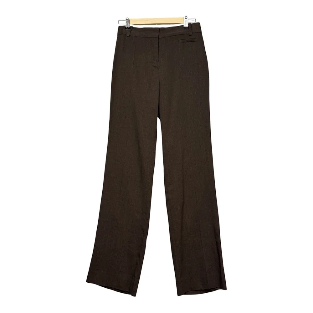 COS Wide Leg Pants Womens 4 Brown Linen Blend Trousers Old Money Quiet Luxury